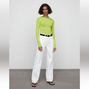 Zara Lime Green Slim Knit Crewneck Sweater